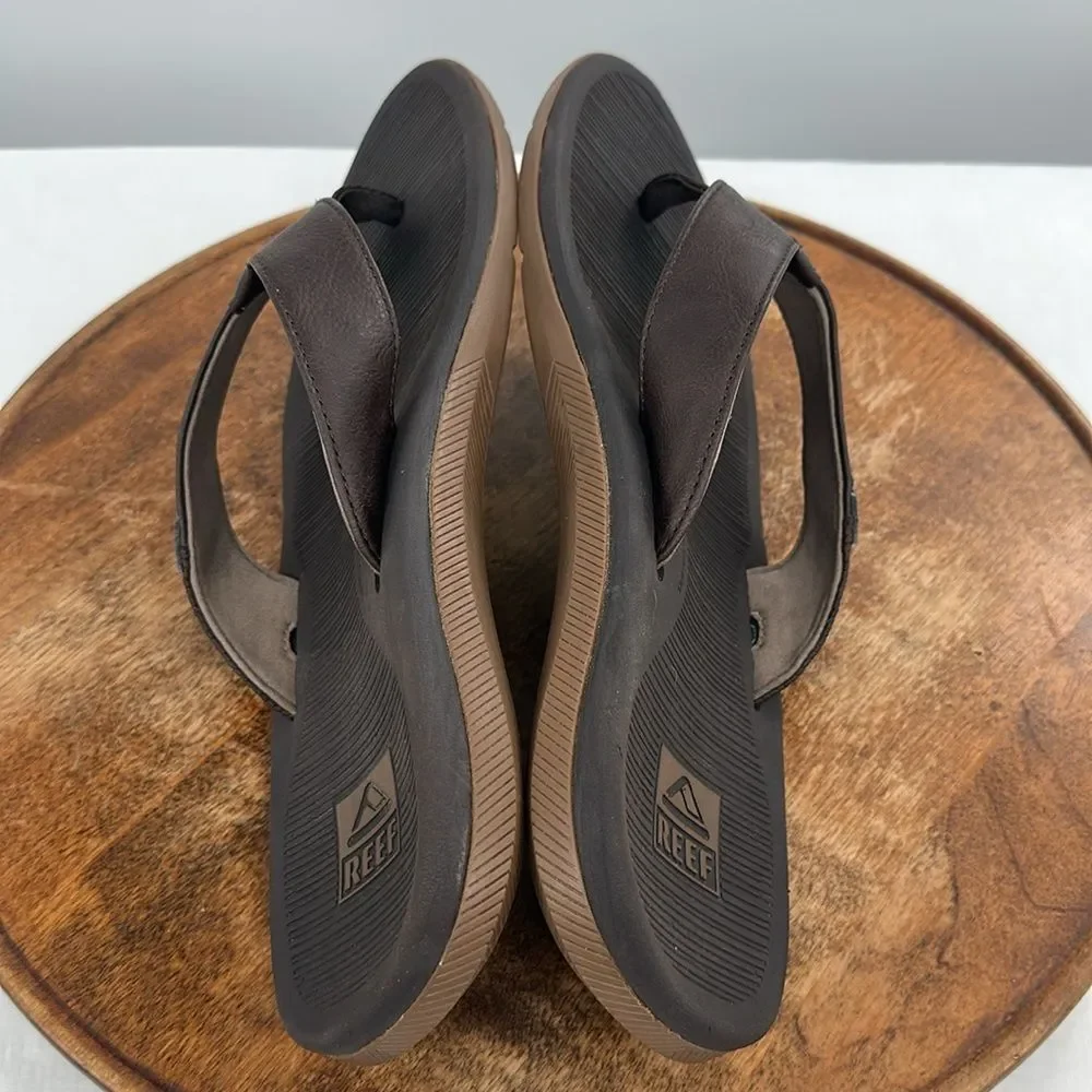 Reef Sandals Mens 13 Santa Ana Brown Faux Leather Thong Flip Flop Beach Surf